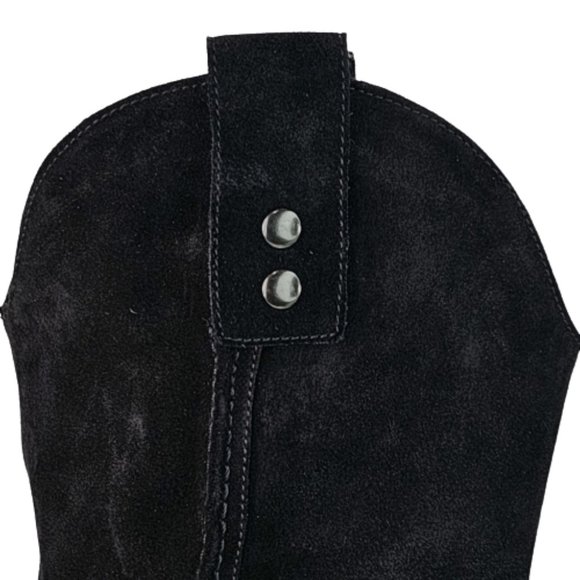 Vaneli Hash Black Nubuck Knee High Stitching Adjustable Snap Pull On Heel Boots - Picture 4 of 16